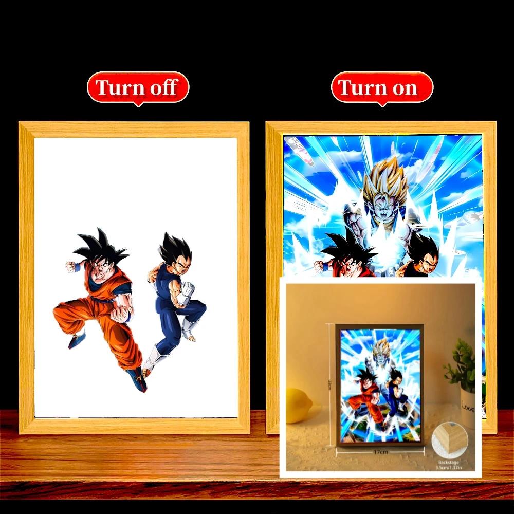Anime Figure Light Painting Photo Frame Dragon Ball Goku Led Night Lamp Bedside Table Decorate Christmas Gifts Moon Z Round Sensory Compression Bouncy