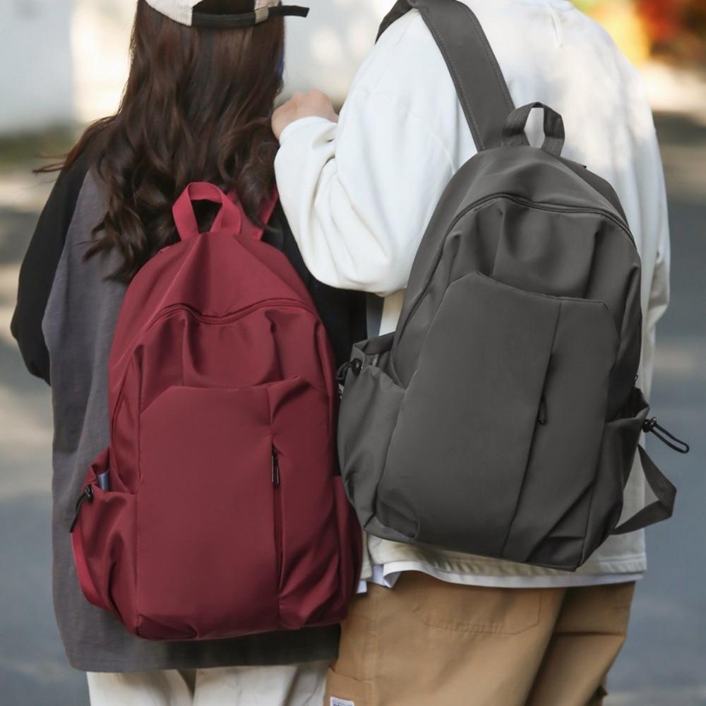 Fashion Nylon Computer Backpack Large Capacity Waterproof Student Schoolbag Zipper Solid Color Travel Shoulder Bag