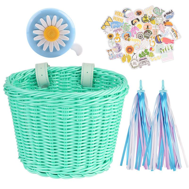 Cesto per Bicicletta per Bambini con Design Intrecciato Vintage e Campanello per le Avventure in Bicicletta dei Bambini
