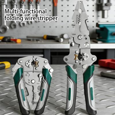 Foldable Wire Stripper, Pulley Design Multi- Electrician Wire Splitter Wire Winding Pliers Crimping Pliers Hand Tool