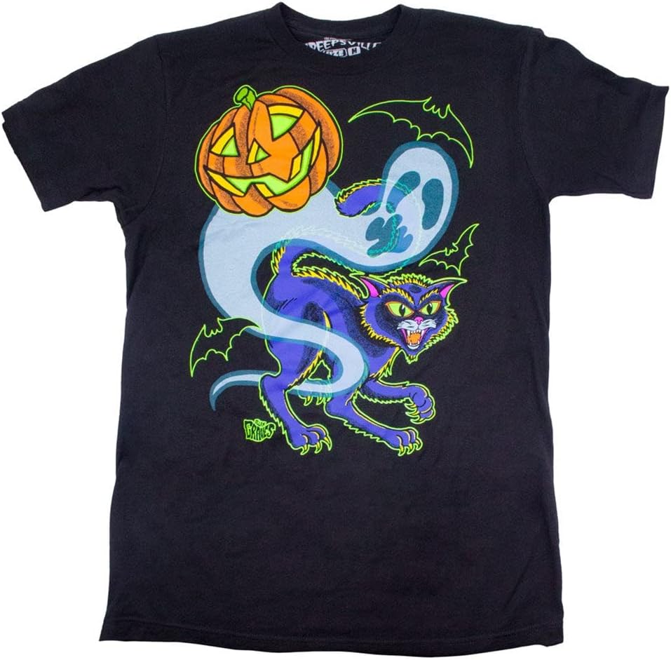 Retro Graves Halloween Tee Pumpkin Black Cat Ghost Bats Shirt Unisex T-Shirt M