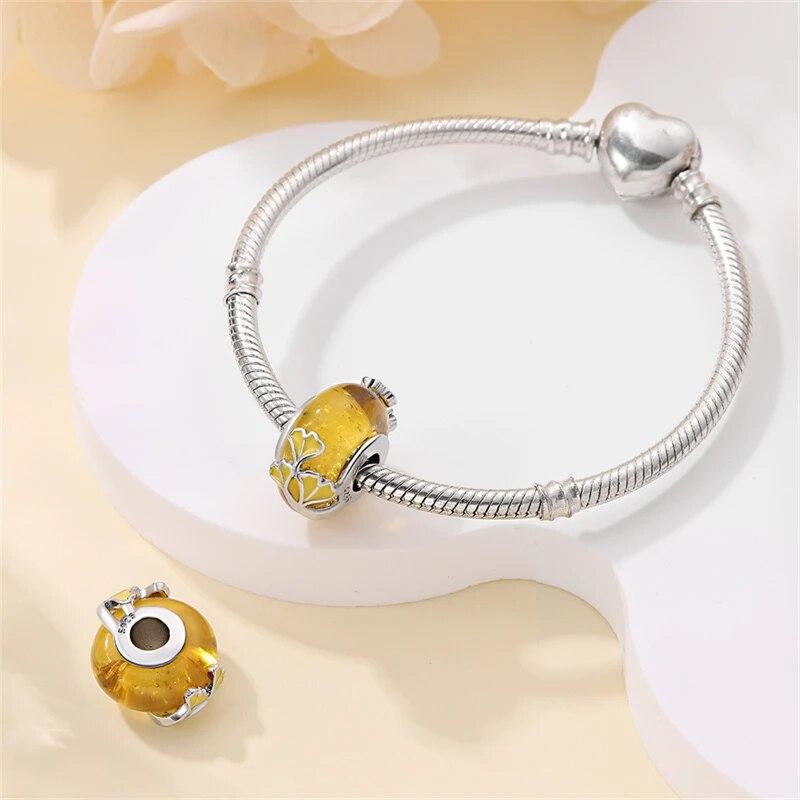 100 %925 Sterling Silver Colorful Butterfly Flower Luminous Glass Charms Beads Fitfashion Original Bracelets Fine Diy Jewelry