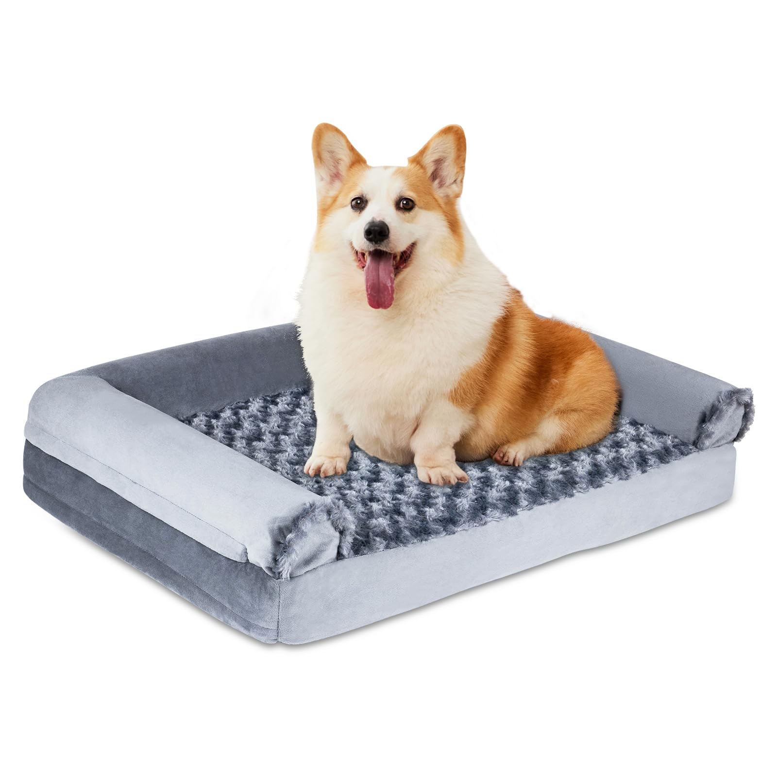 

ASAHIKI Кровать для собак и кошек со съемной и моющейся кроватью для собак, с водонепроницаемой подушкой для домашних животных и диваном-кроватью для суставов для маленьких и средних собак, с подлокотниками,