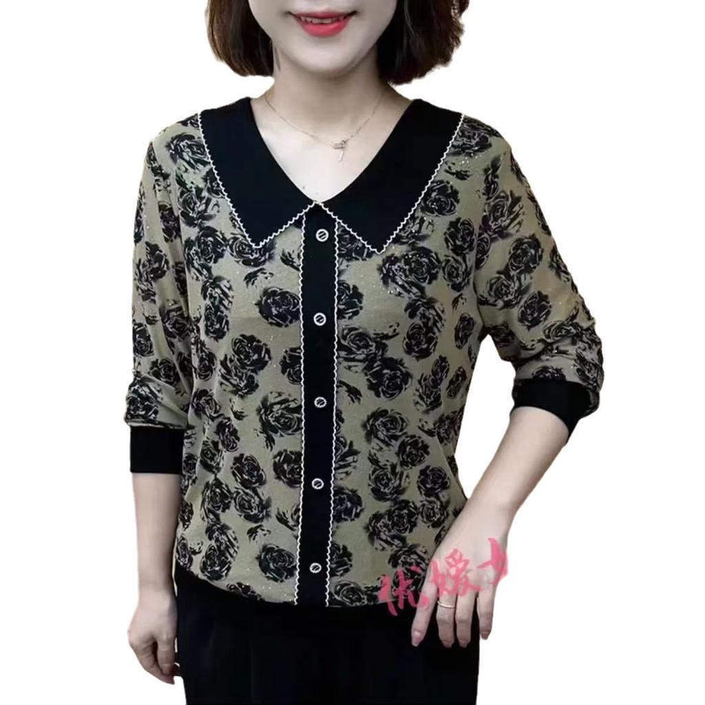 Striped long-sleeved t-shirt women's 2025 shirt new spring and autumn outerwear top middle-aged inner bottoming shirt