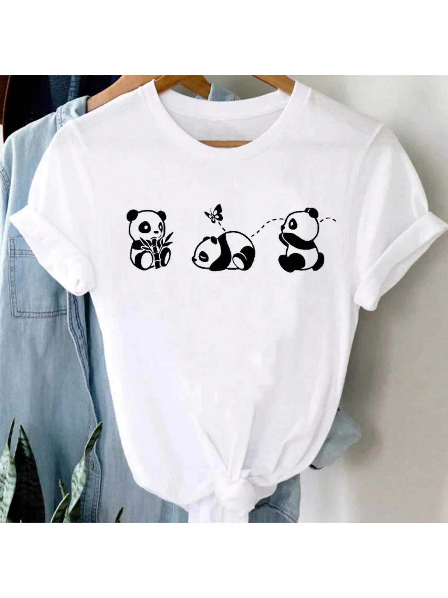 T-Shirts Wounisex Panda Girl Animal Clothes Panda Cartoon Stylish Tshirt Top Lady Print Sexy Tee T-Shirt Y2k Top S разноцветный