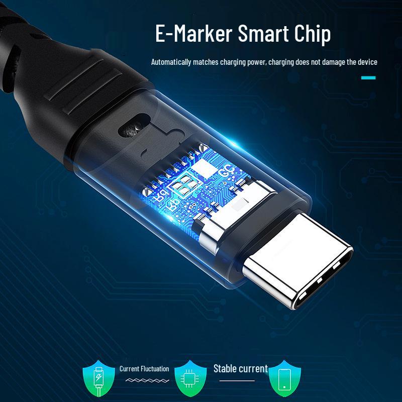 100W E-Marker PD Fast Charging Type-C to Type-C Cable, 5A, 60W Data Transfer