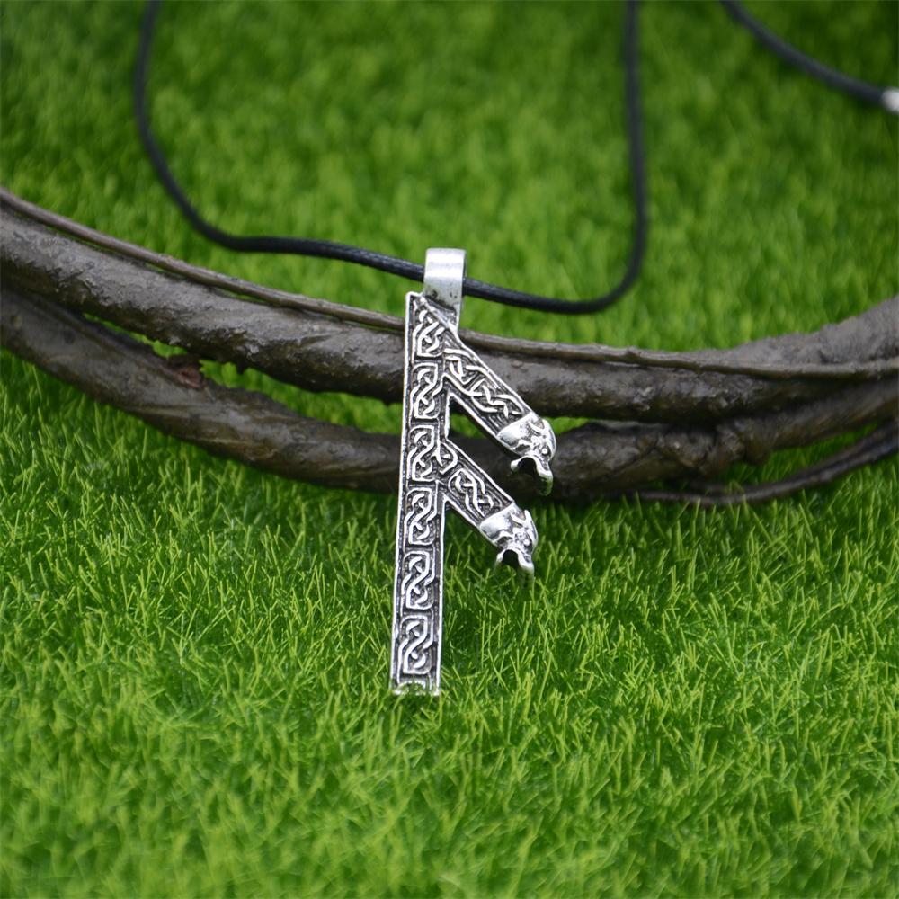 Double Sides Viking Wolf Amulet Norse God Odin Ansuz Runes Jewelry Vintage Necklace Men Talisman