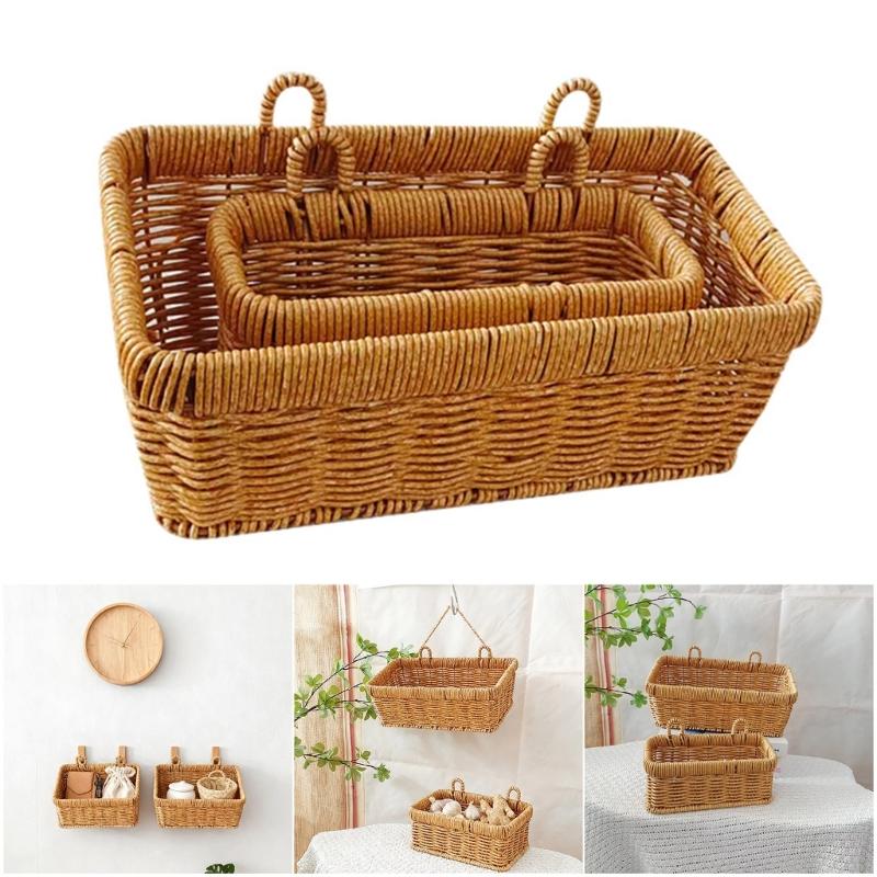 Cesto Portariposti da Parete di Grande Capacità in Plastica Effetto Rattan Organizer per Organizzazione Bagno e Cucina