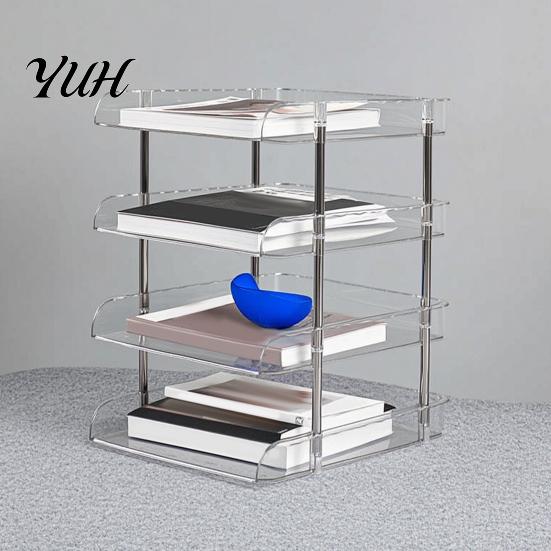 Stackable Office Storage Clear Desk Organizer, Transparent Layers PET File Rack, Stationery Box Space Saving Organizer for A4 Documents And