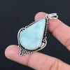 925 Sterling Silver Pear Natural Amazonite Heart Chakra Artisan Birthday Pendant