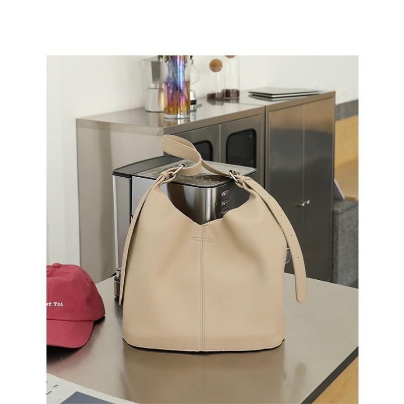 IELGY Korean version of casual retro bucket bag, fashionable lychee pattern child and mother bag, soft leather shoulder messenger women's bag