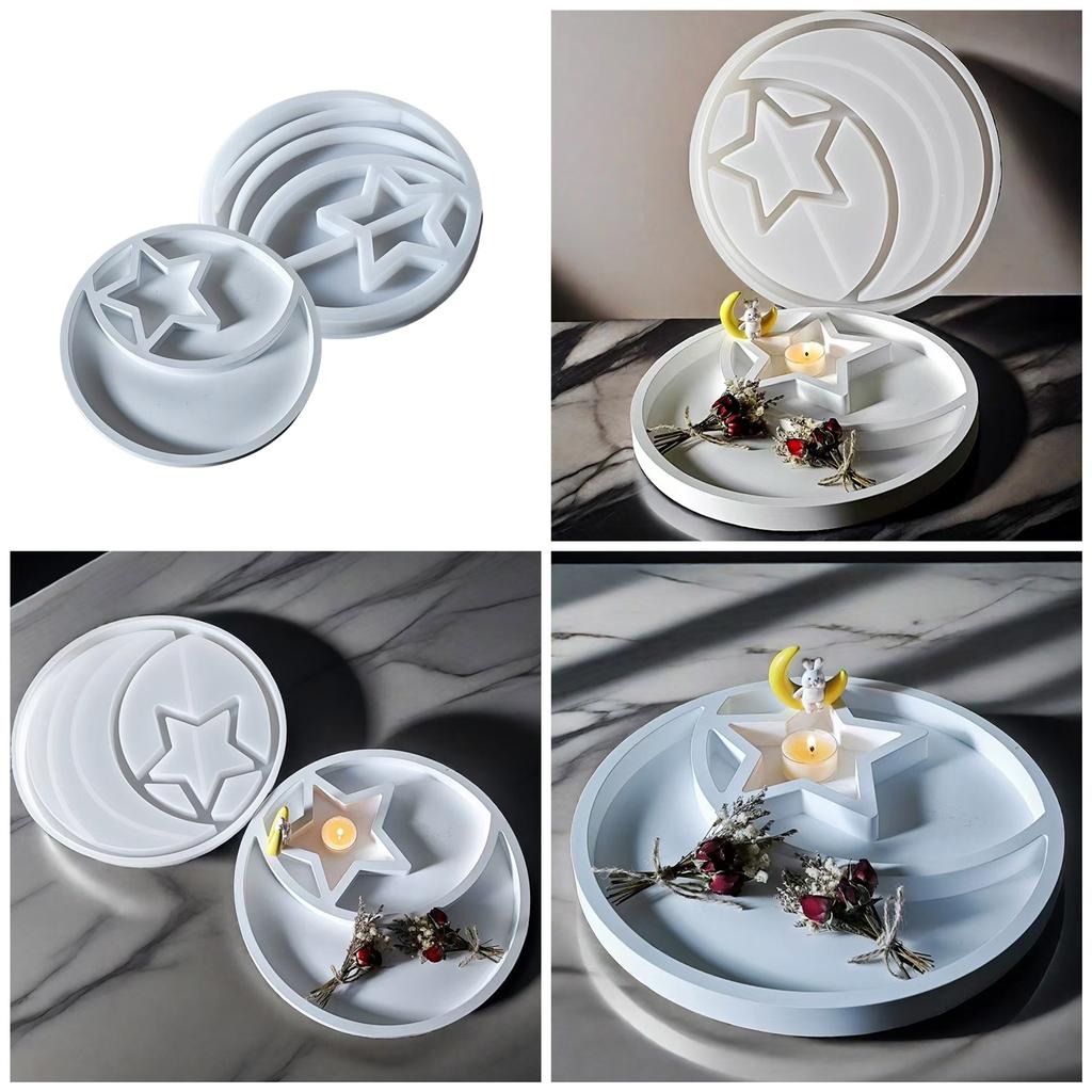 Sturdy Star and Moon Silicone Mold Round Tray Home Accessory for Crafting Supplies and Creative Storage Solution