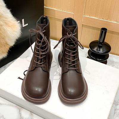 2025 New Spring and Autumn Thick-soled Martin Boots Wind Knight Retro Brown Short Boots Women's Leather Fashion Women's Boots
