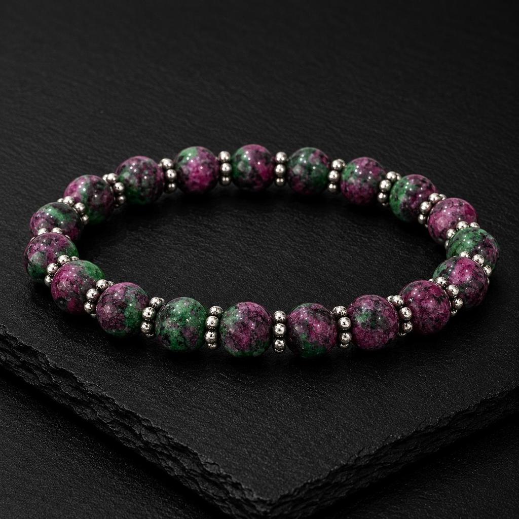8mm Ruby Zoisite Beads Stretchable Chakra Bracelet 7.5" , Designer Jewelry, July Birth-Month Jewelry, Unisex Gift CSB-43