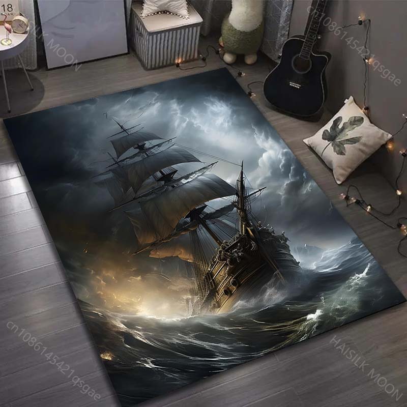 15 Sizes Sailing Ghost Ship Print Carpet for Living Room Bedroom Sofa Doormat Decor Sofa Area Rug Non-slip Floor Mat