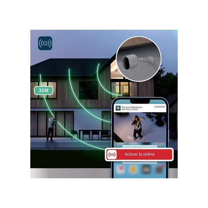 Caméra de sécurité connectée - ARLO - Pro 5 2K+ - Vision nocturne couleur - 4 caméras - Wi-Fi double bande