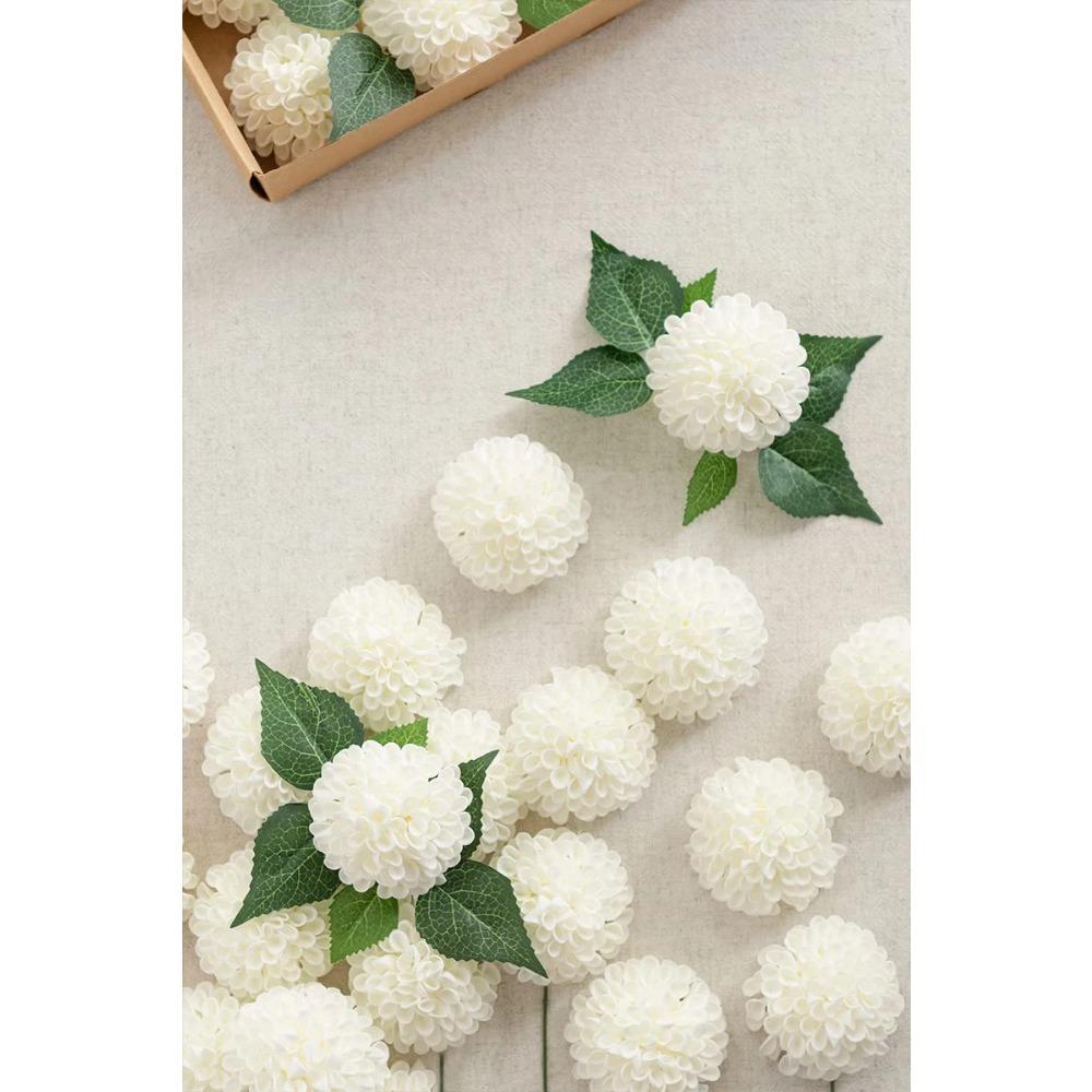 Dahlia Artificial Flowers 25 Pcs White Flowers, Fake Flowers w/Stem for DIY Wedding Decor Centerpieces Arrangements Bouquets