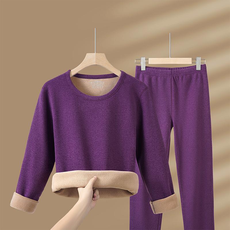 

Зимние комплекты термобелья для мужчин и женщин, бархатные топы + длинные брюки, удобные, приятные для кожи, эластичные, утолщенные, теплые, комплект из 2 предметов L 40-50KG фиолетовый