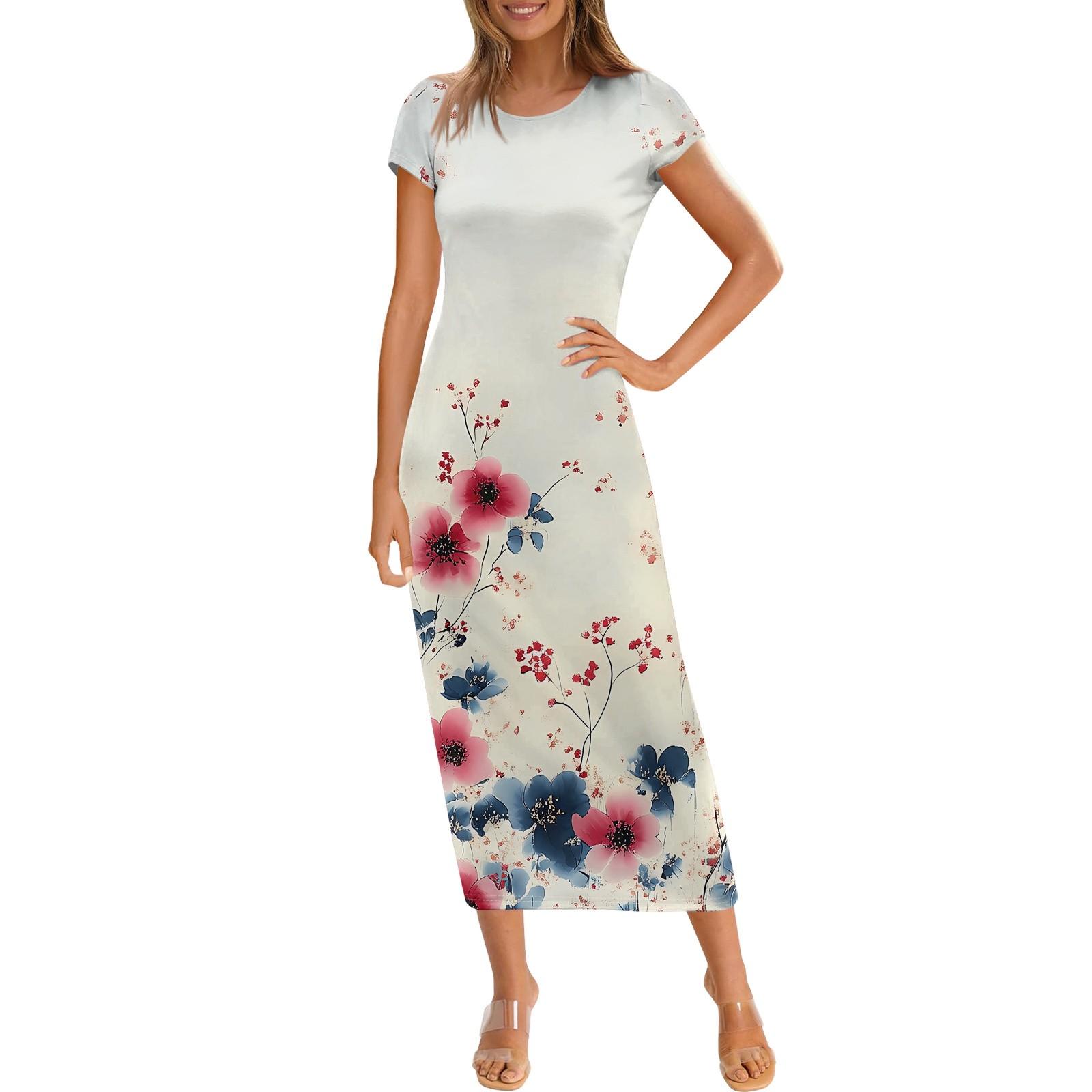 

Женское модное повседневное платье с круглым вырезом и коротким рукавом XL красный