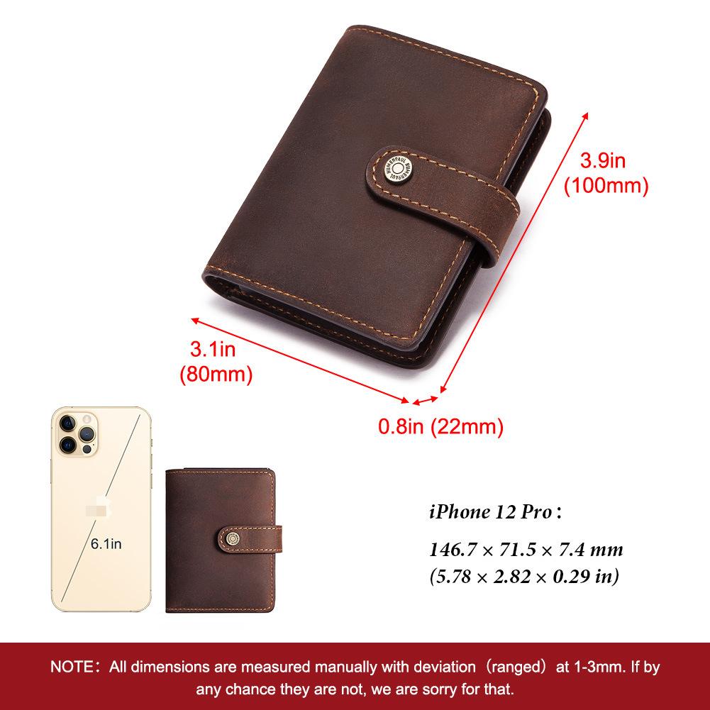 Men's Crazy Horse Leather Coin Purse with RFID Anti-Magnetic Protection, Vintage Short Wallet with Zipper, Genuine Leather Card Holder
