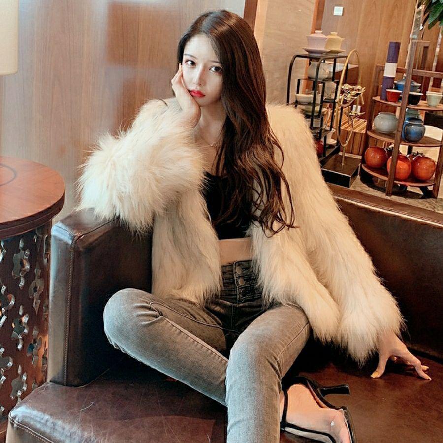 

Winter new imitation fox fur coat women s short light imitation raccoon fur slim coat S 78-44.5 kg