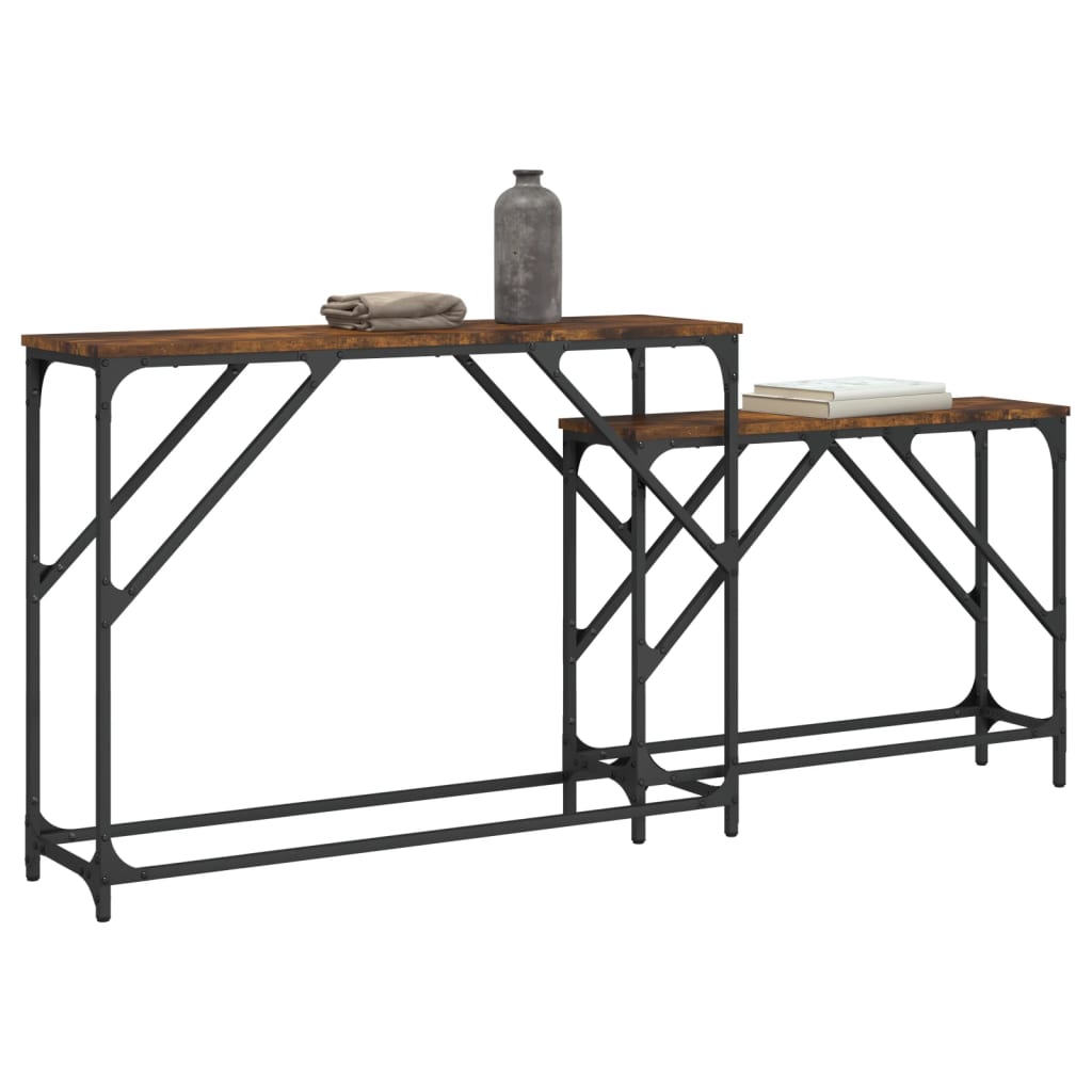 Console Table Set 2 pcs Smoked Oak Wood Based Material