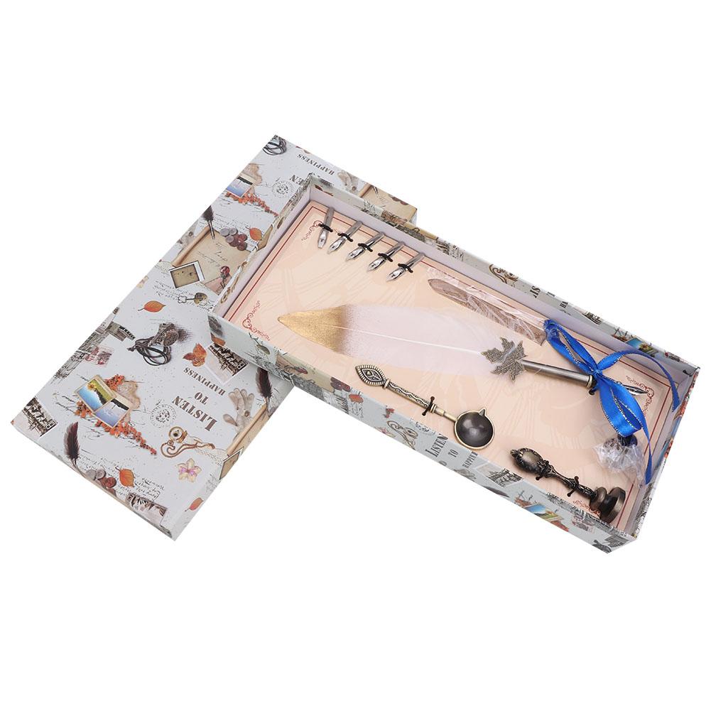 European Style Vintage Feather Fountain Pen Calligraphy Quill Dip Pen Home Decor Gift White