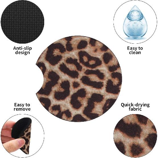 tifanso Car Cup Drink Holder Coaster, 2 Pack Car Coasters for Cup Holders, Cute Vehicle Accessories for Women and Girl (Leopard)