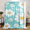 White Daisies on Light Blue Background Flannel blanket for bedroom, living room, sofa, and nap.