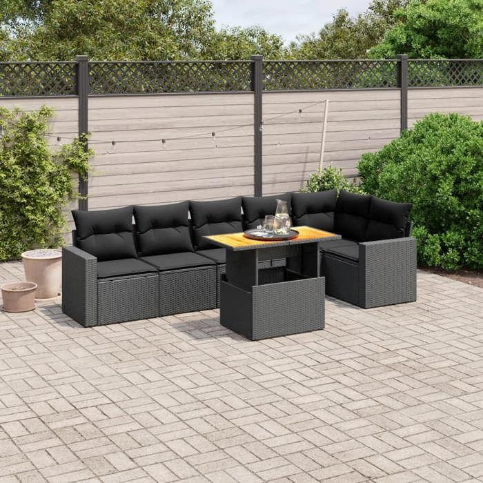 VidaXL Garden Lounge Set with Cushions 7 Pcs, Patio Sofas, Patio Furniture Set, Outdoor Furniture, Black 3271321