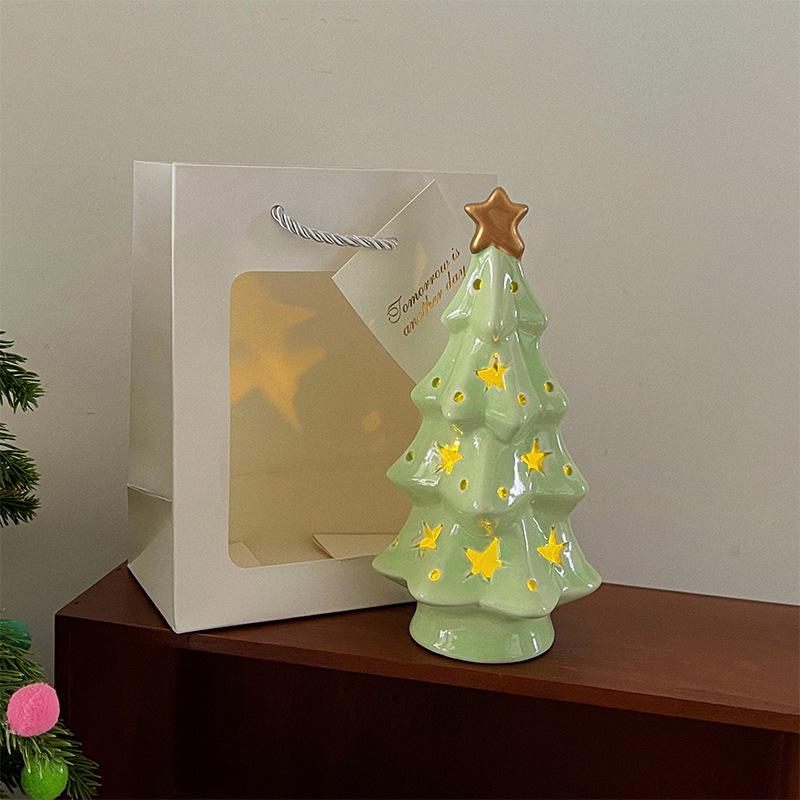 Ceramic Christmas Tree Night Light Ornament - Graduation, Birthday, Bestie Gift for Girls, Student Decor