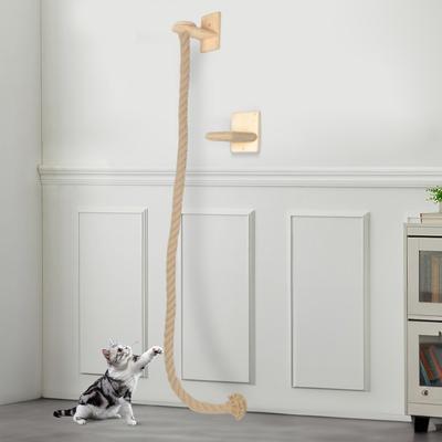 Cat Climbing Rope with Wood Platform Thickened Sisal Rope Reusable Wall Mounted Rope for Cat Furniture Scratcher Play Equipment