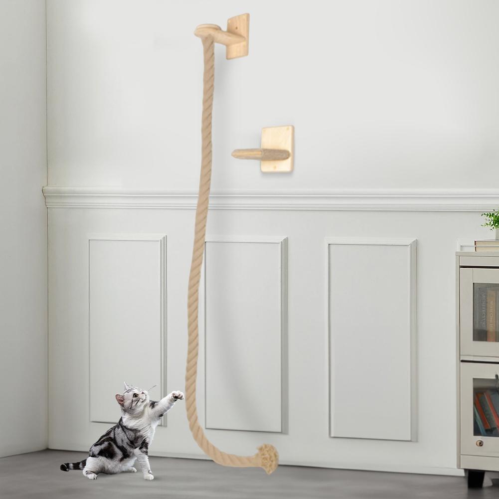 Cat Climbing Rope with Wood Platform Thickened Sisal Rope Reusable Wall Mounted Rope for Cat Furniture Scratcher Play Equipment