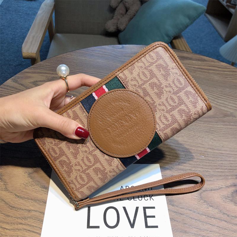 

2025 Новые длинные женские кошельки из натуральной кожи клатч оригинальный брендовый кошелек с буквенным принтом в полоску и лентой вечерние клатчи коричневый