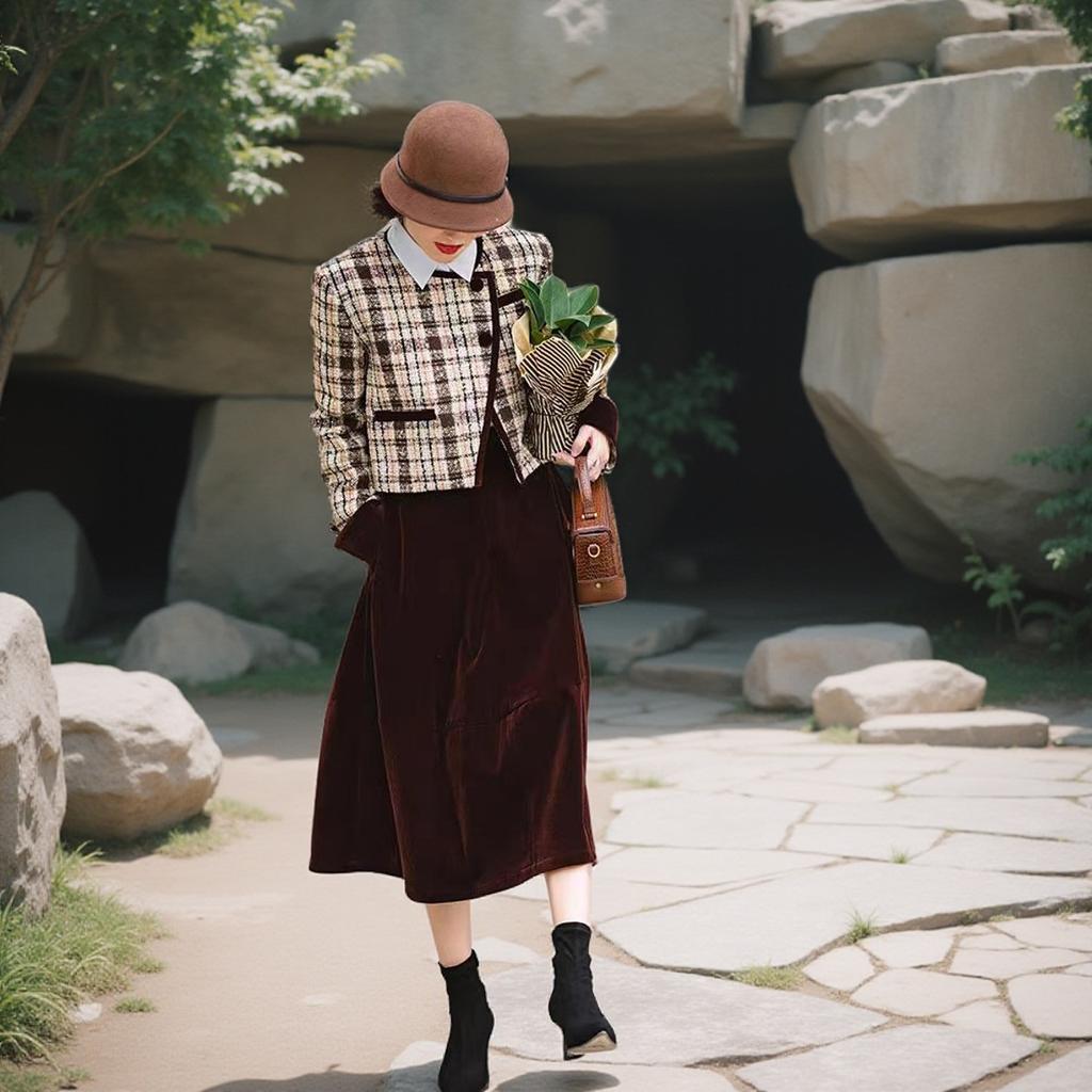 Women's Plus Size Small Fragrant Coat Canary Skirt Advanced Sense of New Autumn Suit