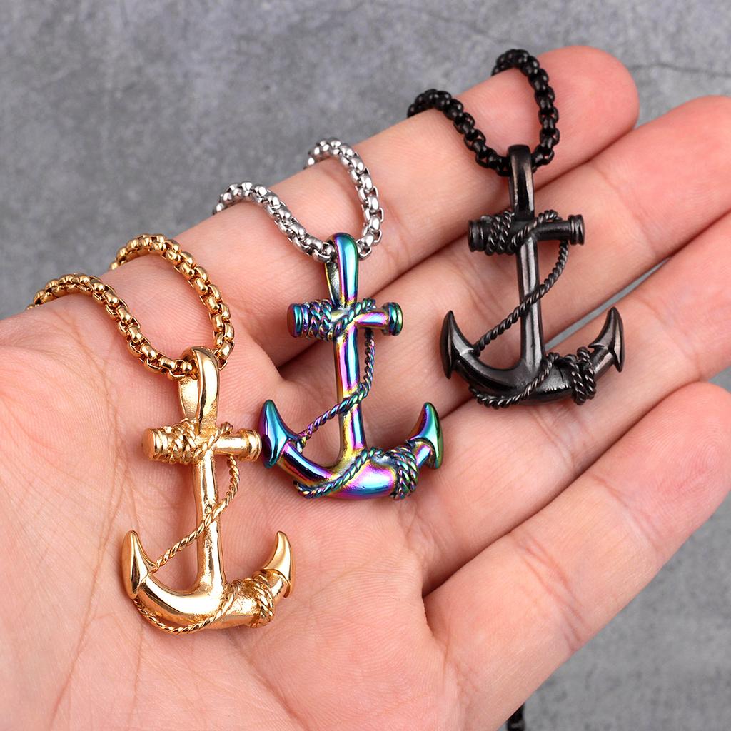Stainless Steel Sea Anchor Sailor Man Men Necklaces Chain Pendants Punk Rock Hip Hop Unique for Male Boy  Jewelry Gift