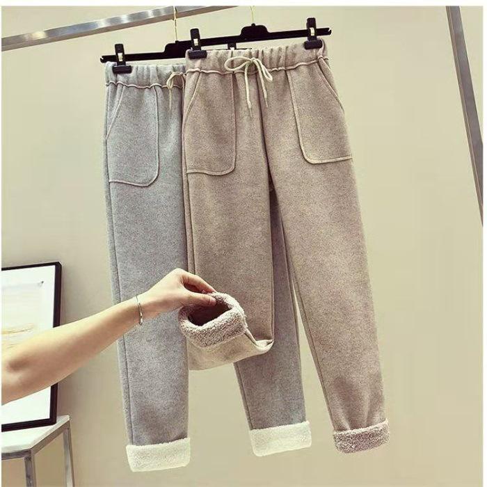 High-Grade Women s Woolen Cropped High-Waisted Harem Pants - Autumn/Winter Style with Faux Lambswool. XL