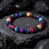Festive Gifts Multicolor Rainbow Agate Beaded Bracelet Vibrant Fashion Jewelry For Men And Women Daily Wear Simple Versatile Accessory