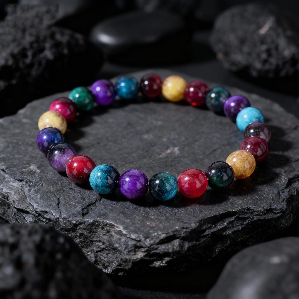 Festive Gifts Multicolor Rainbow Agate Beaded Bracelet Vibrant Fashion Jewelry For Men And Women Daily Wear Simple Versatile Accessory