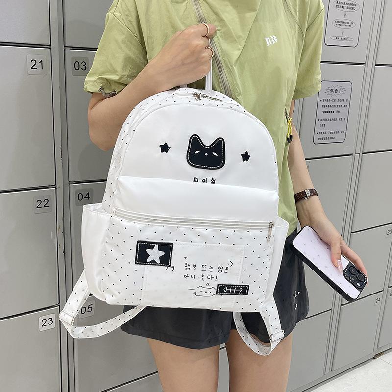Schoolbag New Korean Version Ins Style Girl Backpack Polka Dot Floral Light Large Capacity Middle School Student Schoolbag Commuter Backpack