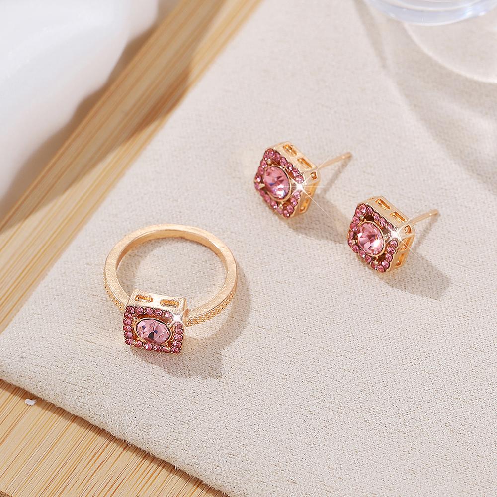 1PC Luxury Cube Jewelry Set, Women's Elegant Necklace, Earrings & Ring Set, Perfect Gift for Valentine's Day, Christmas Gift, Bi