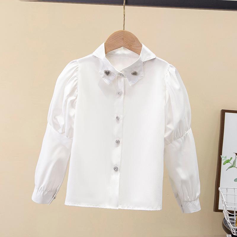 Girls' White Long Sleeve Lace Shirt - Spring/Autumn Class Uniform, Performance Costume.