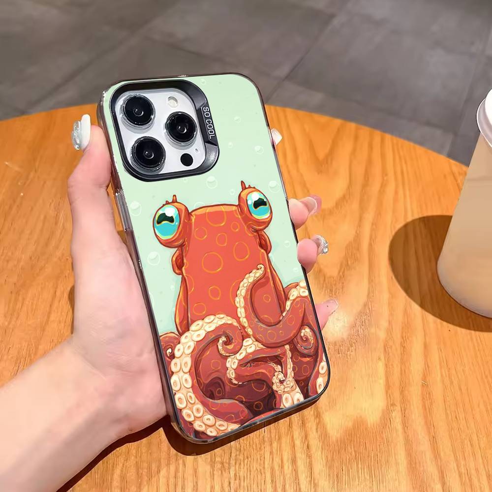 O-Octopus S-Sea Animals O-Ocean Phone Case For iPhone17,16,15,14,13,12,11,Pro,MAX Gray Matte Silicone Black Cover