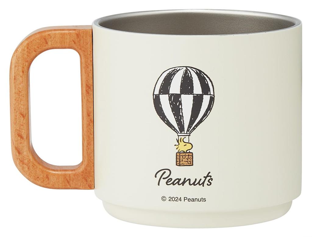 Skater Stacking Stainless Steel Mug 350ml Vacuum Insulated Wooden Handle Snoopy Badge Thermal/Cold SSTMG3S-A