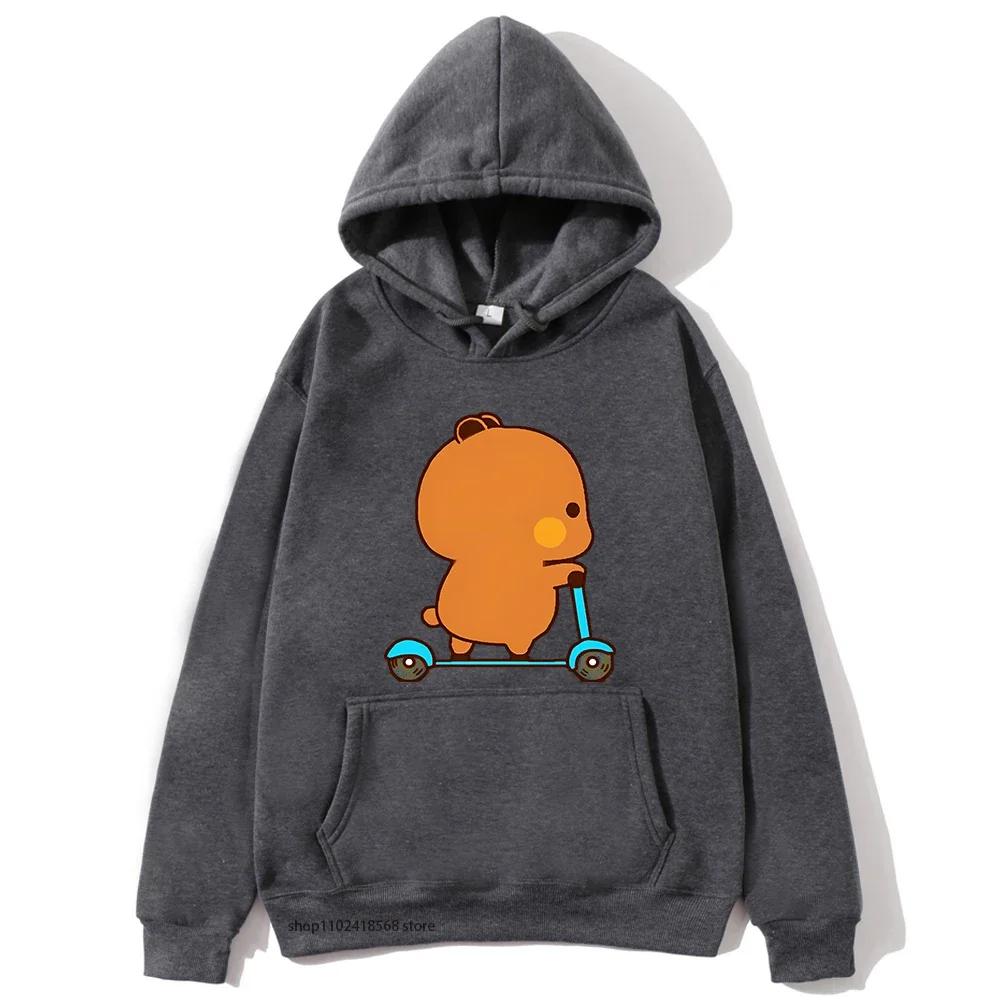 Cute Couple Hoodie Cute Bubu and Dudu Are Playing Scooter Together Sweatshirts Hooded Men's Clothes Women Panda Bear Top