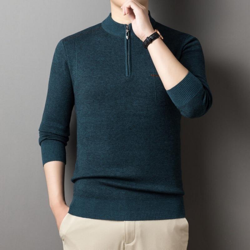 Halbhoher Reißverschlusspullover für Herren im Winter, dicker, warmer, von Vater installierter Herrenpullover mittleren Alters, einfarbiges, gestricktes Unterhemd aus Wolle
