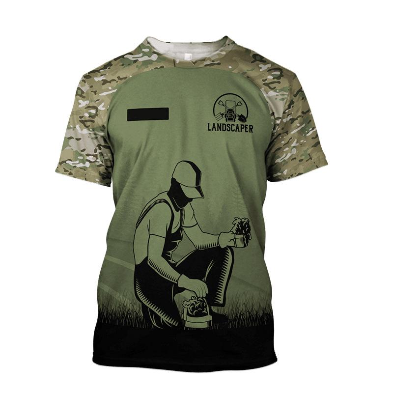 Fashion Design Gardener Uniform Pattern 3D Printing Men's Outdoor Round Neck Short Sleeved T-shirt