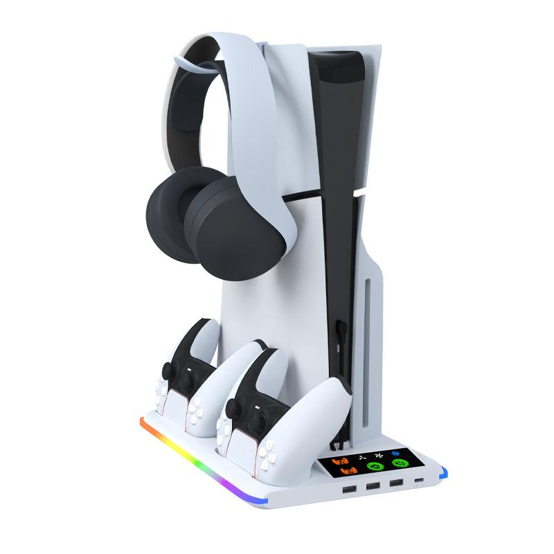 PS5 Slim/Pro Cooling Fan Stand Headphone Holder Disc/Digital Edition Console Cooling Stand USB Charging Dock