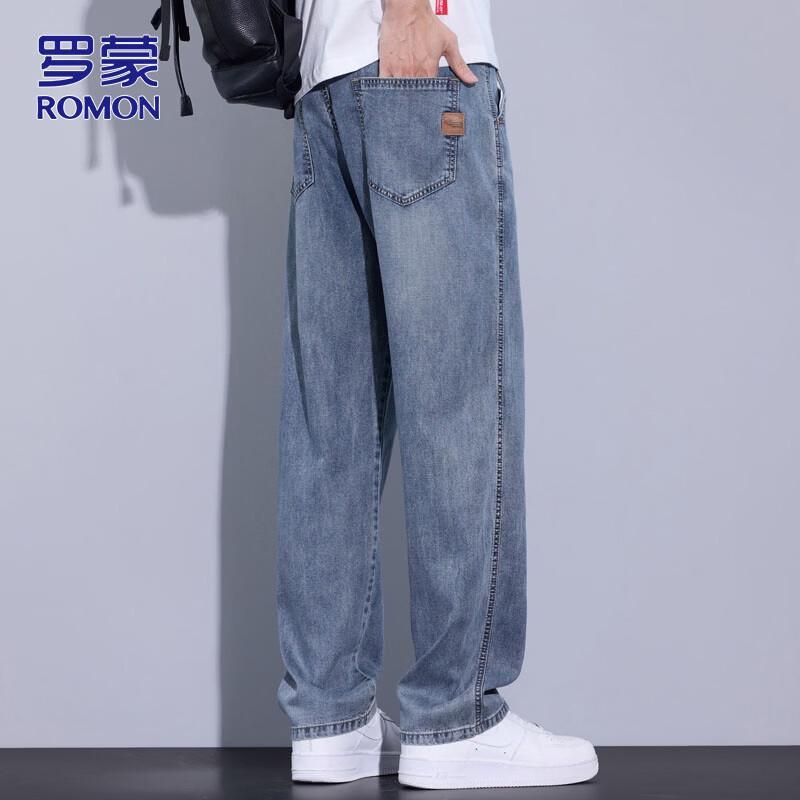 ROMON Men s Tencel Loose Straight Jeans 33