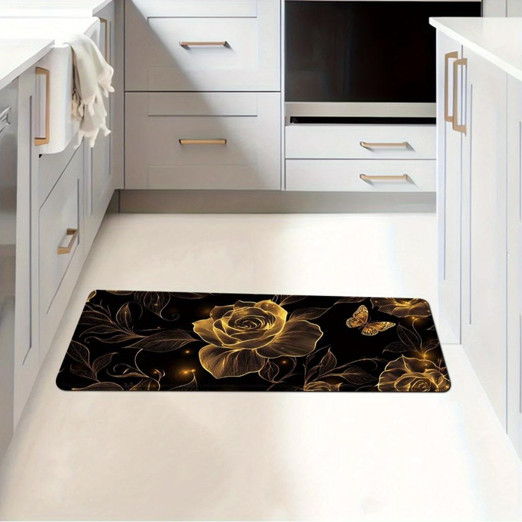 1Pcs Anti Fatigue Kitchen Rugs,Luxury Floral Design Waterproof Non-Slip Thick Cushioned Kitchen Mat Heavy Duty Comfort Standing Mat for Kitchen
